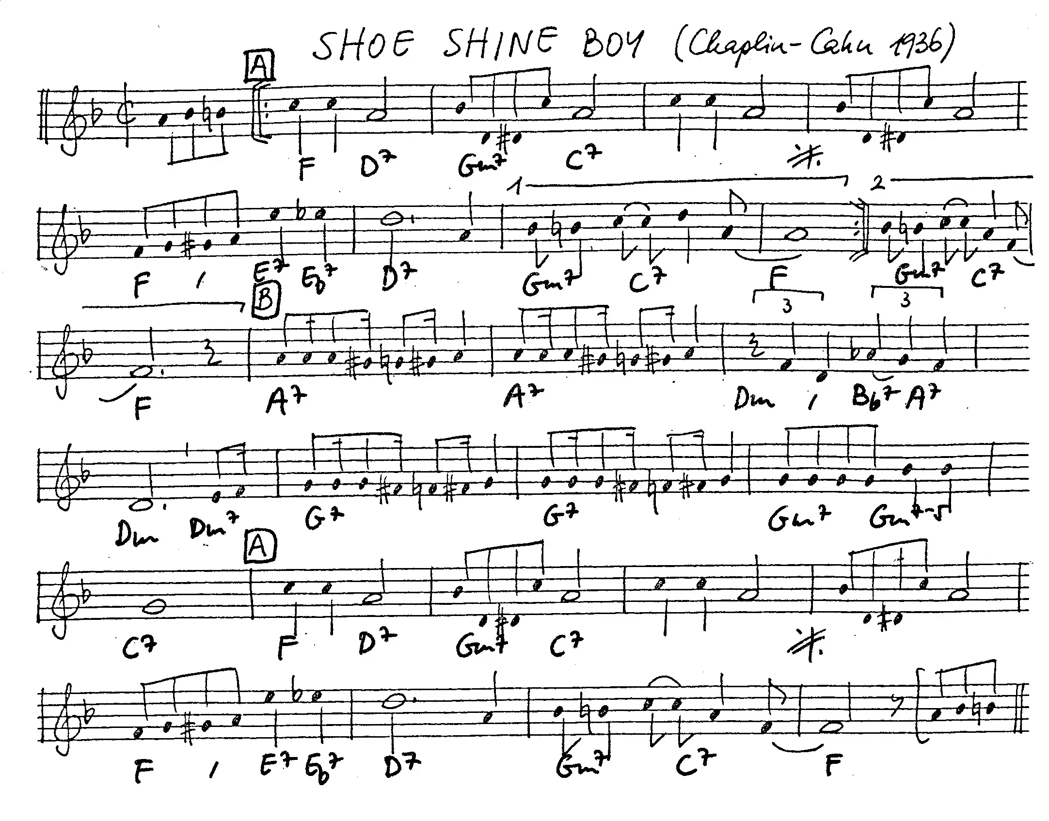 shoe shine boy free jazz leadsheet - Courtesy of the Jungle Jazz Band